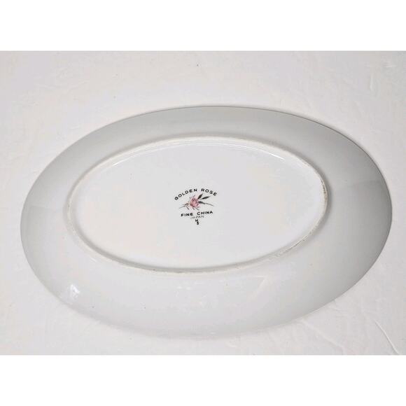 Vintage Golden Rose Fine China Tray Japan Made 10" Oval Plate Floral Gold Trim - Picture 7 of 10